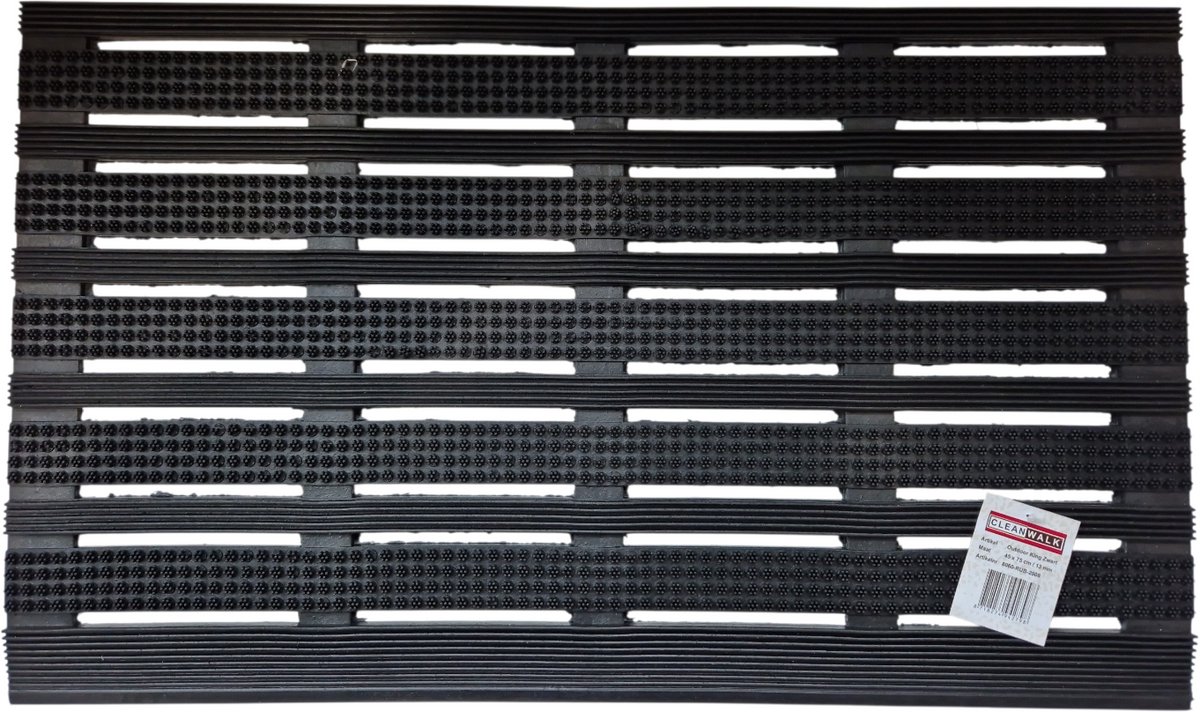 CleanWalk Outdoor king zwart - 45x75cm - 100% rubber deurmat - Onderhoudsvrij - Voor buiten