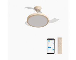 CREATE - Plafondventilator 40W stil met intrekbare bladen met licht - Ø91cm - Zand - WIFI + afstandsbediening - WIND CLEAR STUDIO