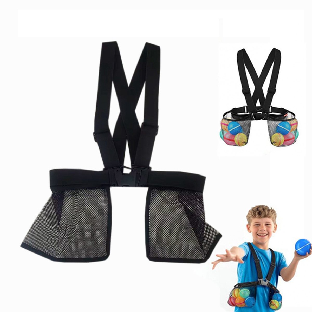 Speelgoedopbergtas - Opbergtas voor waterballonnen voor kinderen - Opbergtas voor waterballonnen - Nettas - Nettas voor buiten - Speelgoedopbergtas voor bij het zwembad - Verstelbaar - Geschikt voor strand, zwembad en feestjes - Zwart