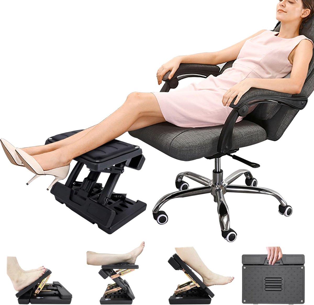 Verstelbare Voetsteun - Onder Bureau Voetsteun - Ergonomisch Zitten - Met Massage Roller - 40 x 32 x 6 cm