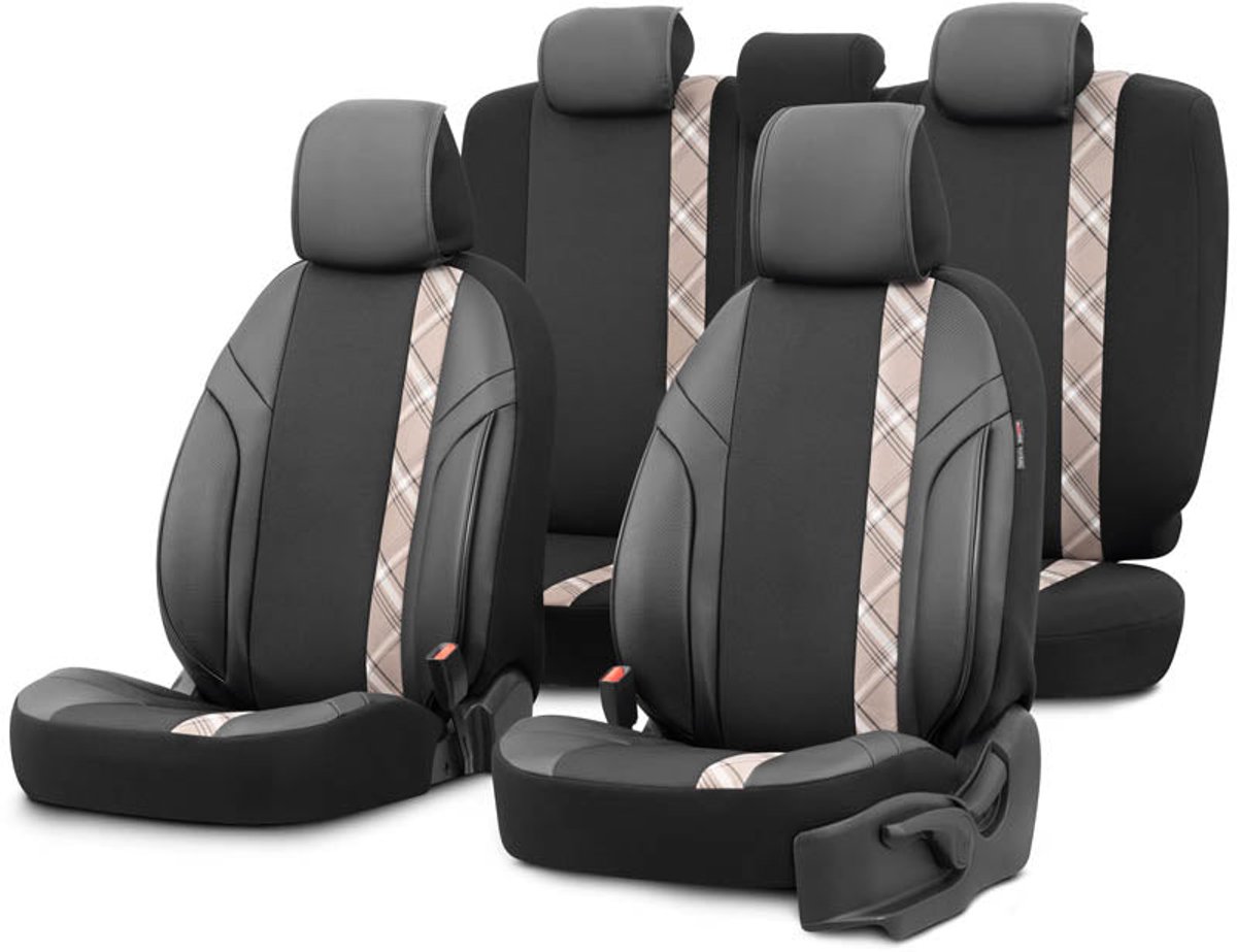 Autostoelhoezenset Horizon zwart-beige (complete set)