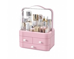 Janse® Luxe make-up organizer XL Roze - Skincare organizer transparant - Make-up koffer met lades - Opbergdoos met handvat - Beauty organizer voor onderweg - Parfum - Cosmetica - Nagellak opbergbox - Beautycase - Sieraden - Organiseren