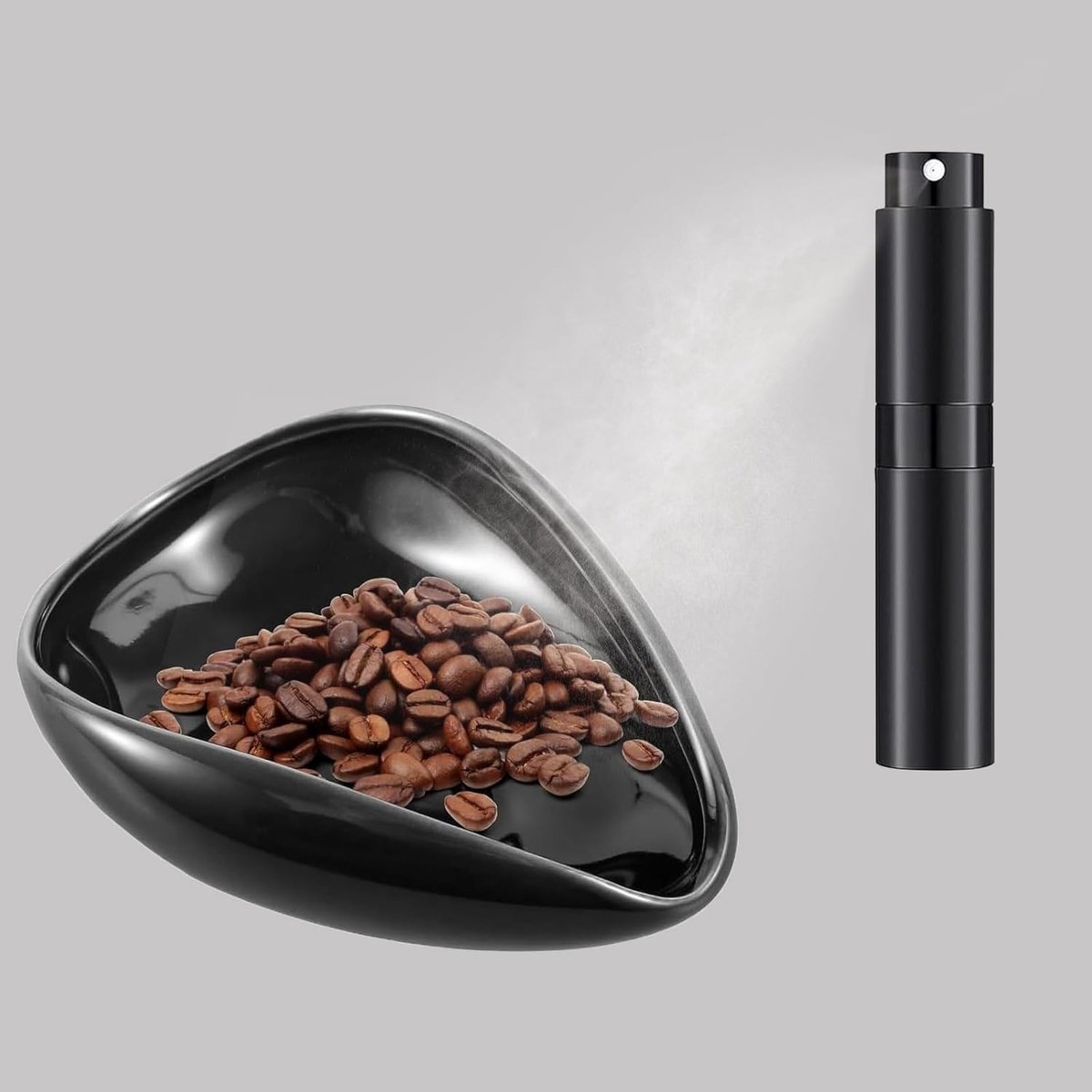 Doseerbeker Koffiebonen - Maatbeker Koffie - Perfecte Koffiebereiding - Antistatische Sprayfles - 10x8x3.5 cm - Zwart