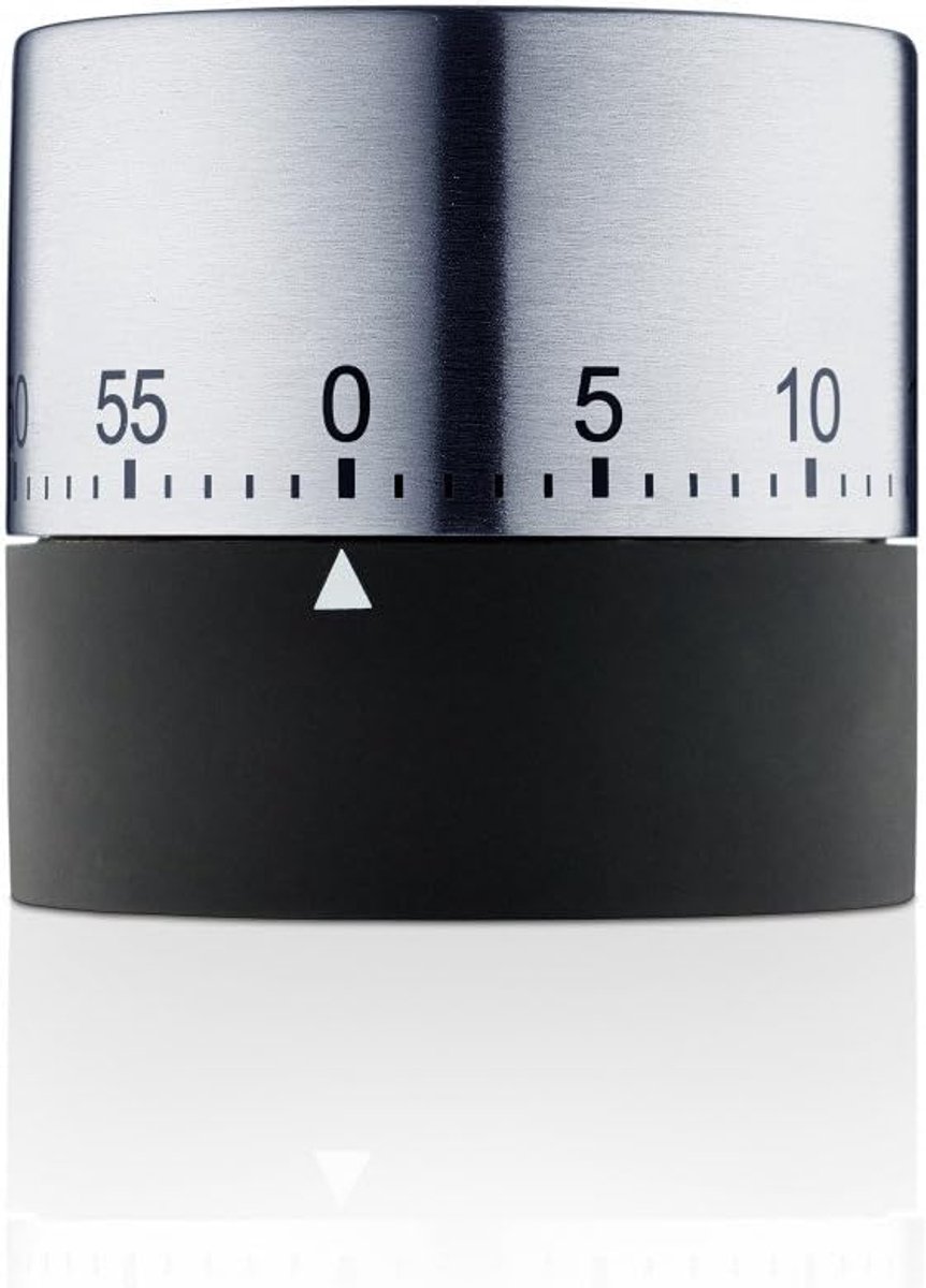 Korte Timer - Keuken Timer - Koken Bakken - Mat Roestvrij Staal - 6cm Hoog - Zwart Zilver
