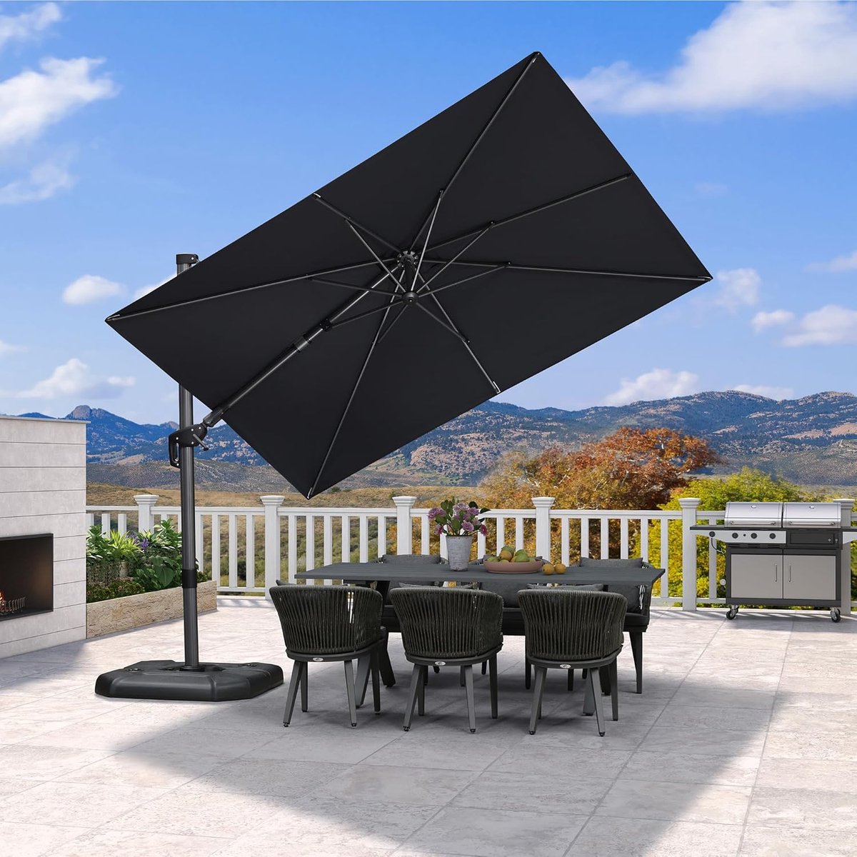 Zweefparasol 300x200 cm Rechthoekig – 360° Draaibaar & Kantelbaar met Zwenkarm – UV50+ Tuinparasol met Aluminium Frame en Handslinger – Grijs – Laura