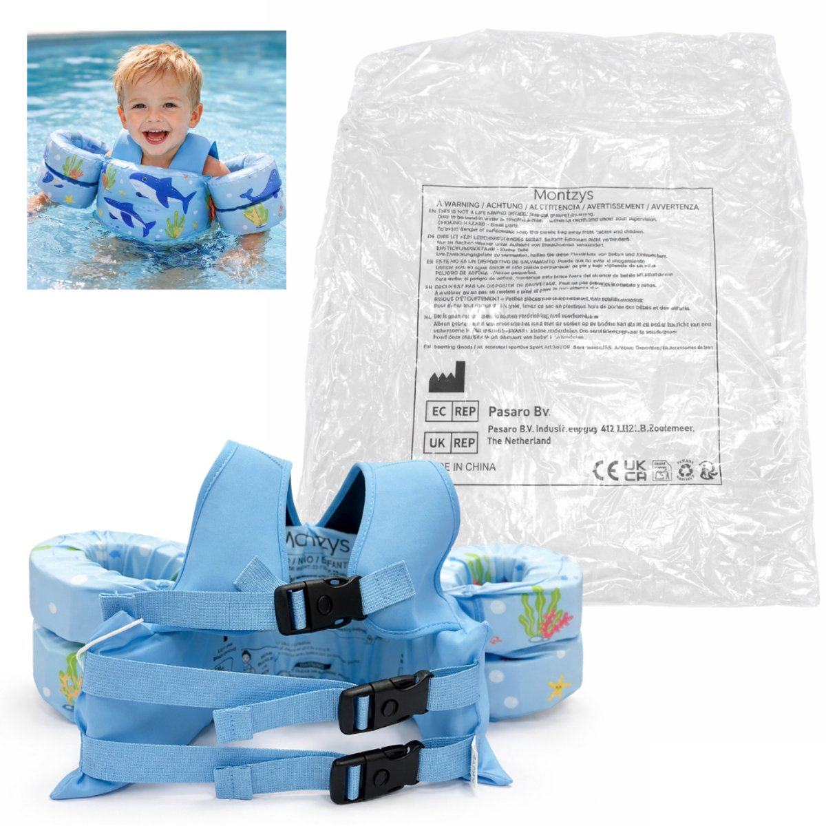 Montzys® Puddle Jumper Blauw - Zwembandjes & Zwemvest - Reddingvest Kind - Drijfvest & Zwemvleugels - Swimtrainer & Zwemgordel - Kinderen van 2 tot — afbeelding 8