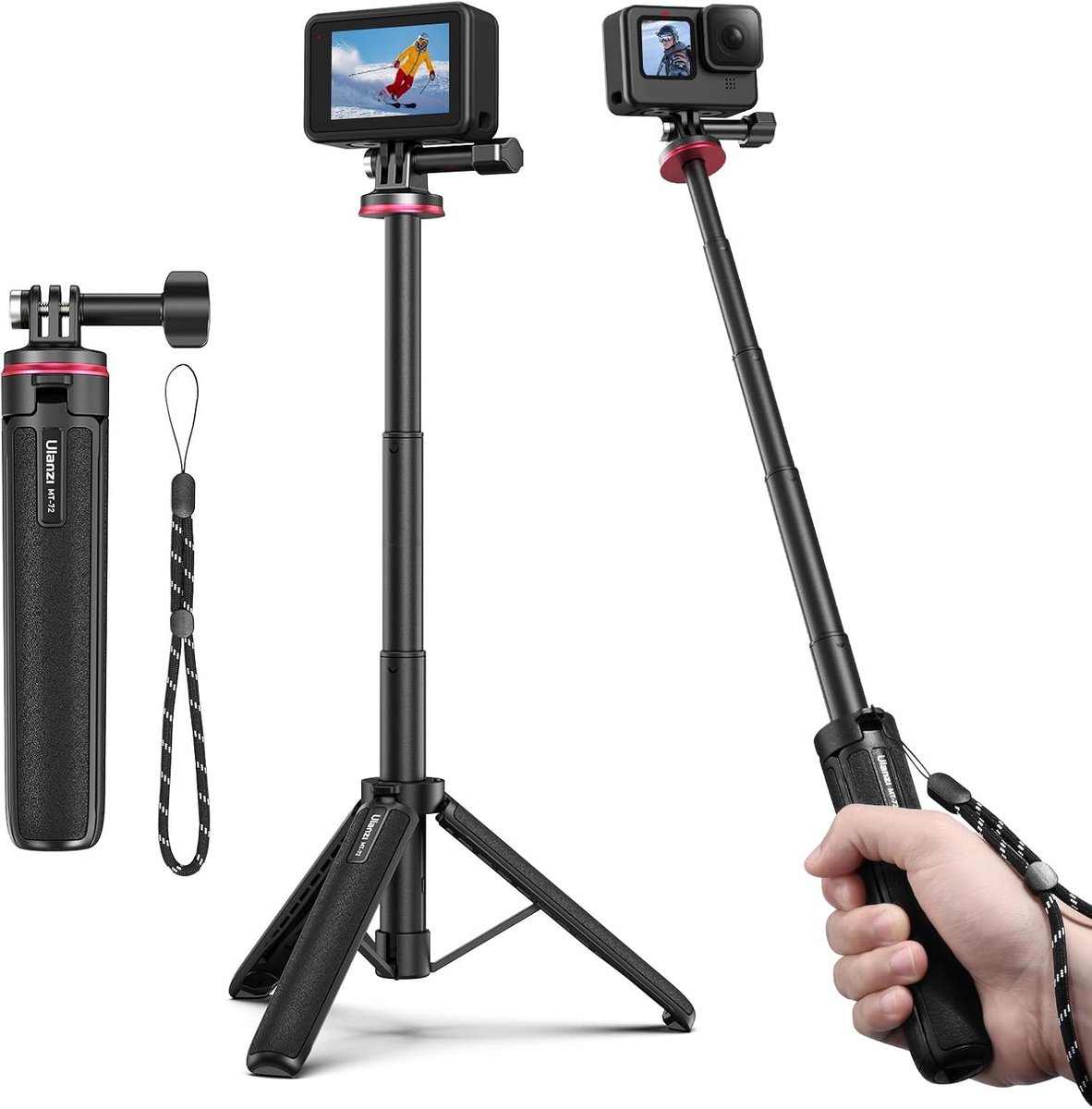 Mini Statief - Vlog Statief - Actiecamera Gebruik - 2-in-1 Functie - 51 cm Max Hoogte - Zilver