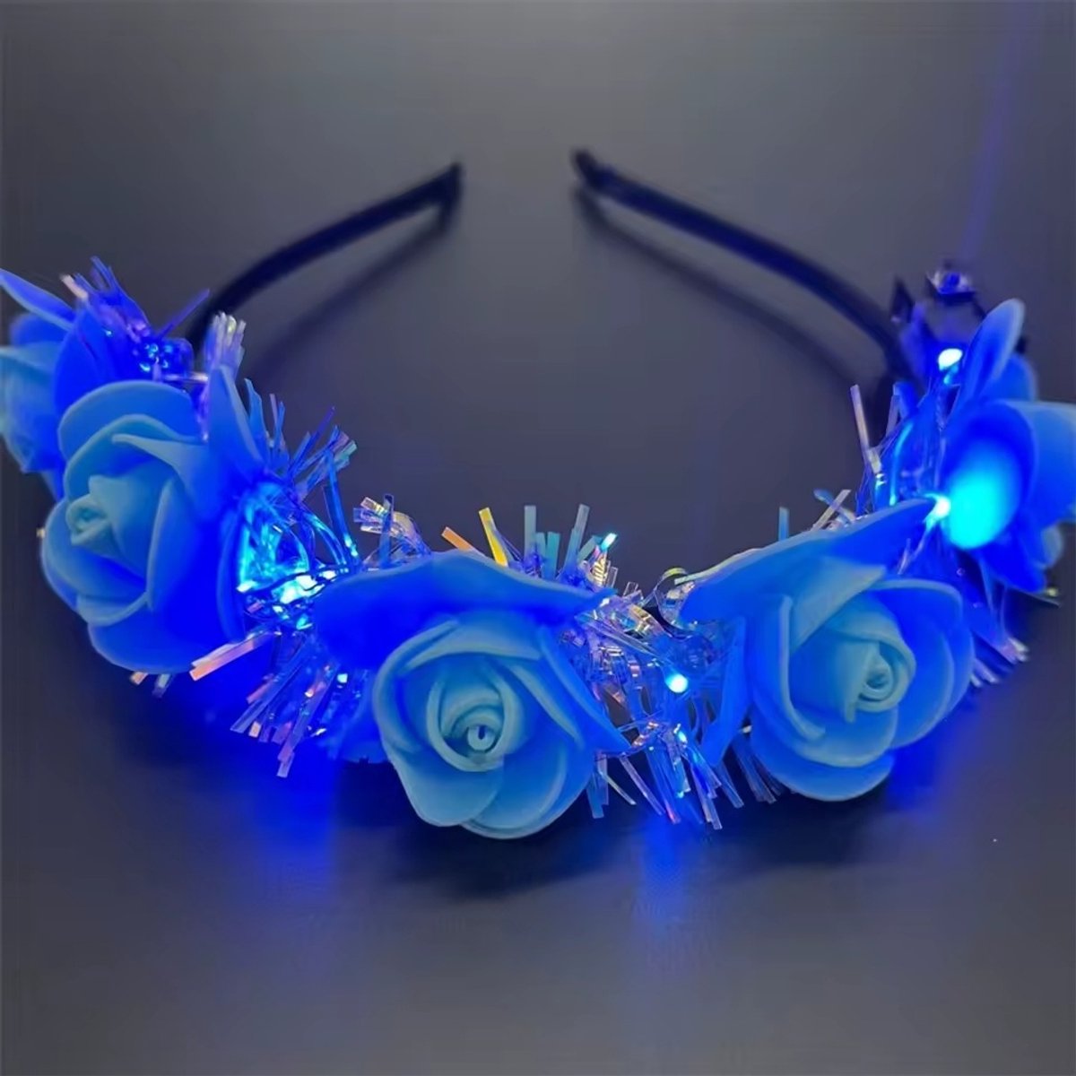 Bloemen Haarband met Lichtjes - Blauw - Sfeervolle Haaraccessoire voor Festivals & Feestjes