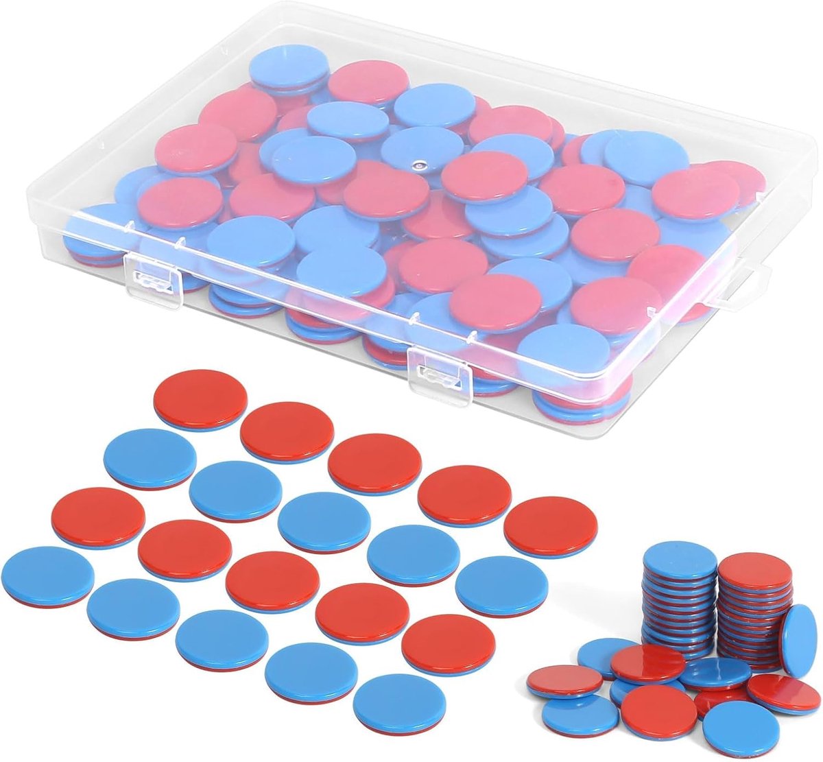 Omkeerplaatjes Plastic - Telchips Rekenmateriaal - Wiskunde Leren - Gemaakt van RE plastic - 100 stuks - Rood Blauw