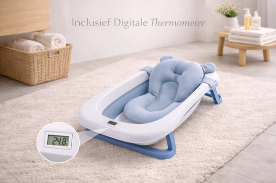 GoudenGracht Baby Bad - Babybad - Babybad met standaard - Opvouwbaar - Digitale Thermometer - Blauw van Merkloos — afbeelding 3