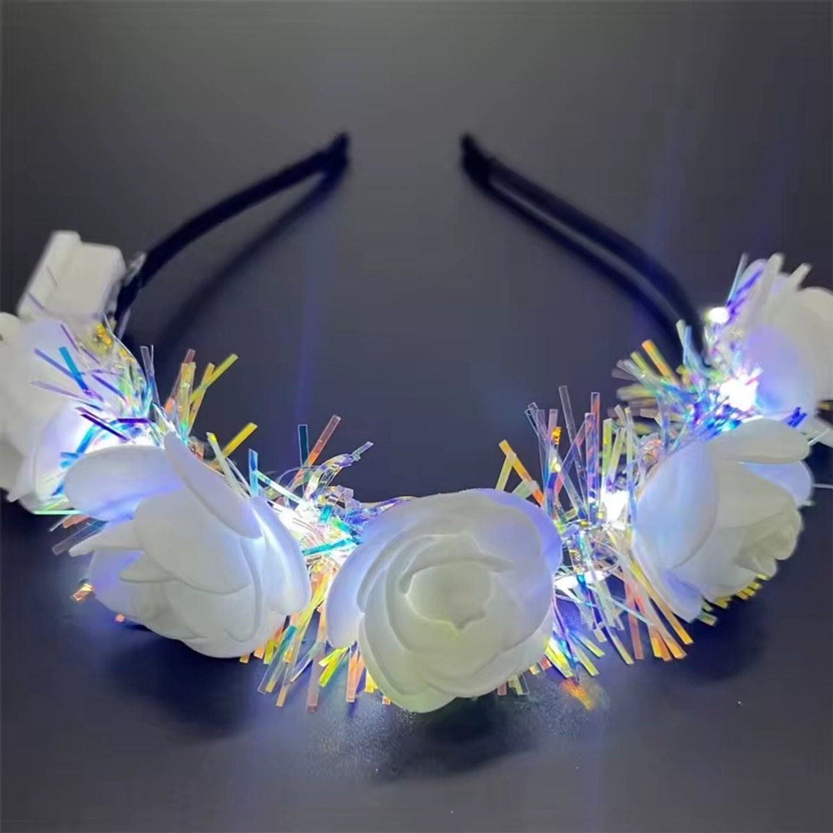Bloemen Haarband met Lichtjes - Wit - Sfeervolle Haaraccessoire voor Festivals & Feestjes