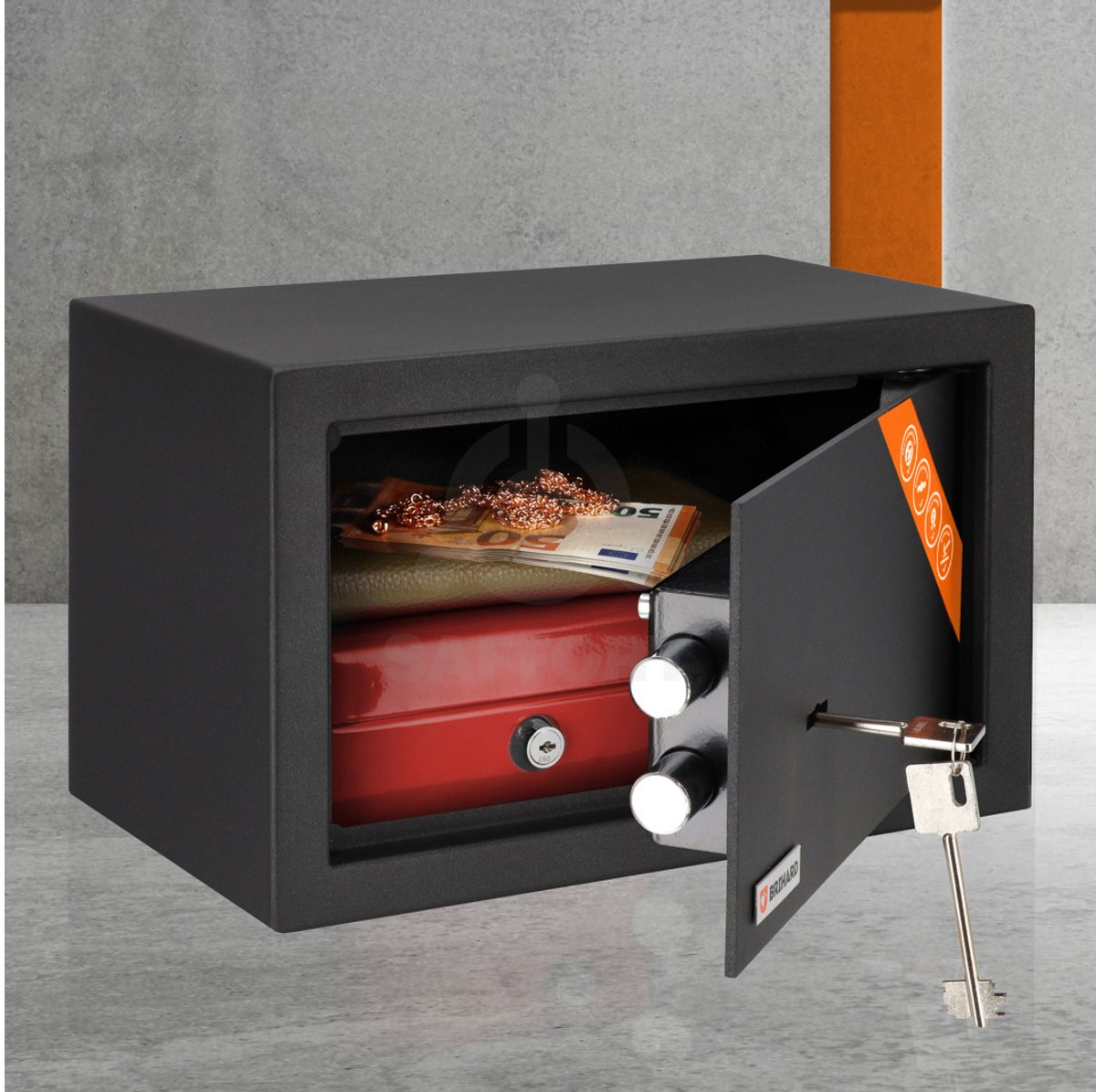 Brihard Home K Black Pearl Meubelkluis met Sleutelslot | 4mm Stalen Deur | 13HOMK | Zwart Satijn | Veilige Safe voor Geld, Documenten en Sieraden | Inclusief 2 Sleutels en Montagebouten
