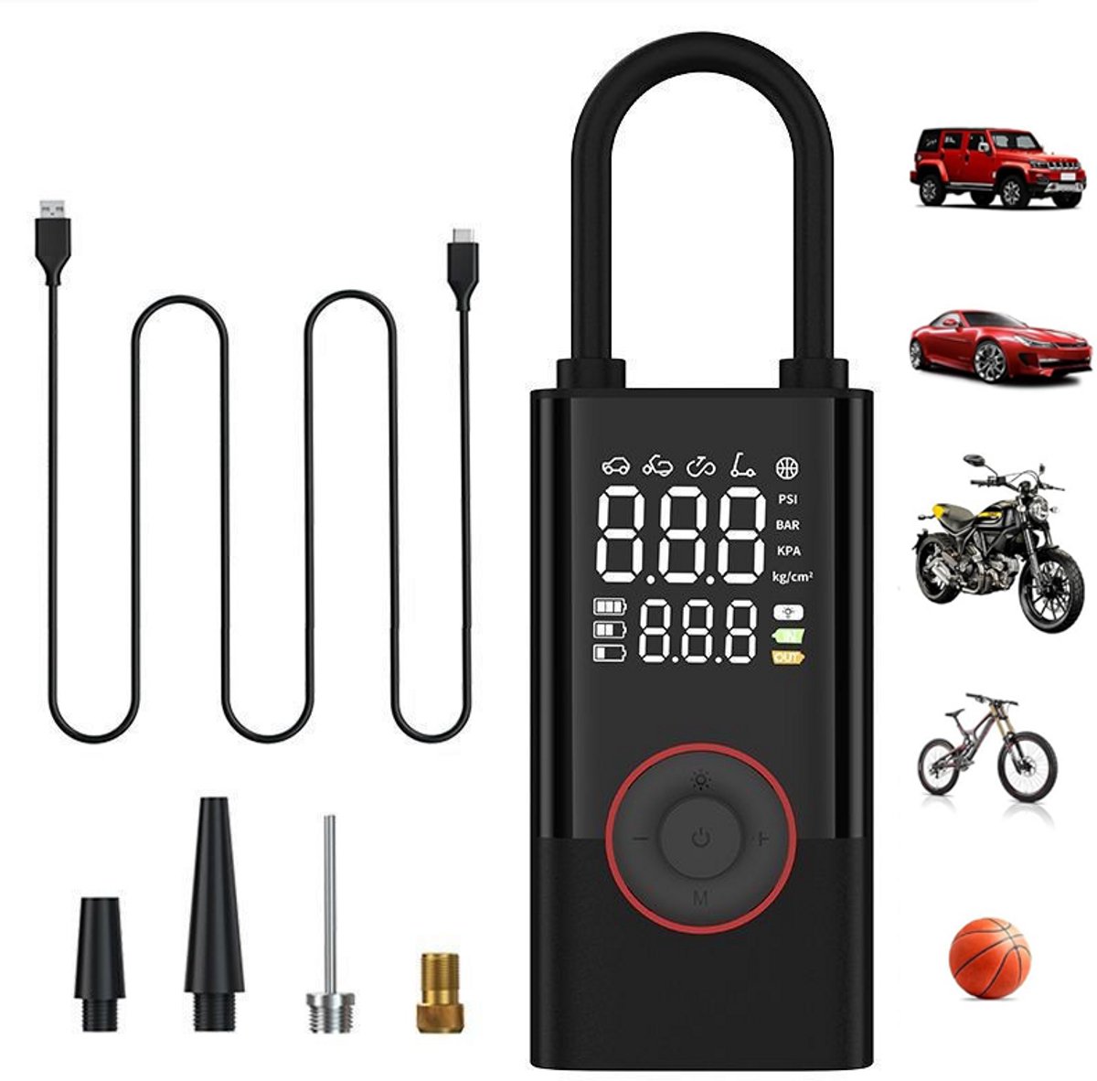 ECTEATOY® Compressor Bandenpomp - Draagbare Luchtcompressor -Elektrische Bandenpomp- 150 PSI - 5 Modi - Auto-Stop & Digitaal Display voor Auto, Fiets & Bal