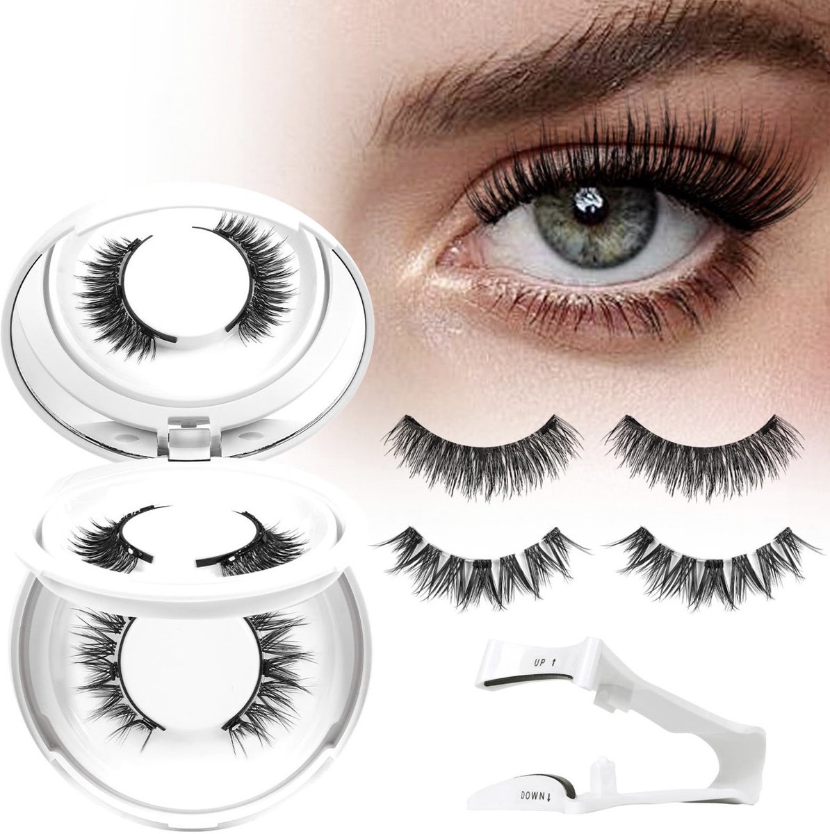 4 pairs Magnetic False Eyelash Set - No Glue Required - Eyelash Curler - Eye Makeup Tools - Universal Size - Everyday Makeup Look - zwart