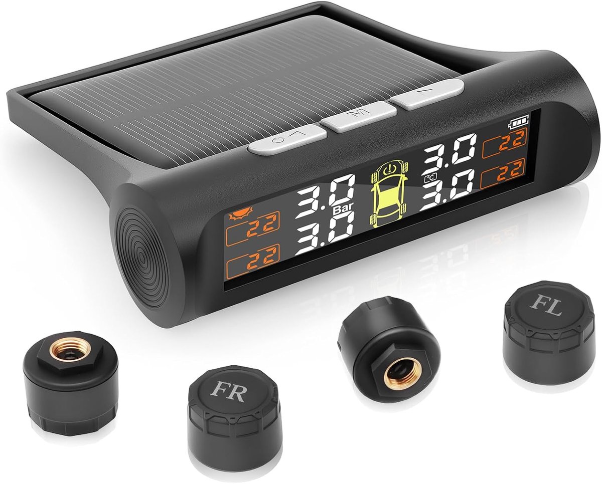 Bandenspanningssysteem - TPMS Systeem - Veilig Rijden - Zonne-energie/USB Opladen - 4 Externe Sensoren