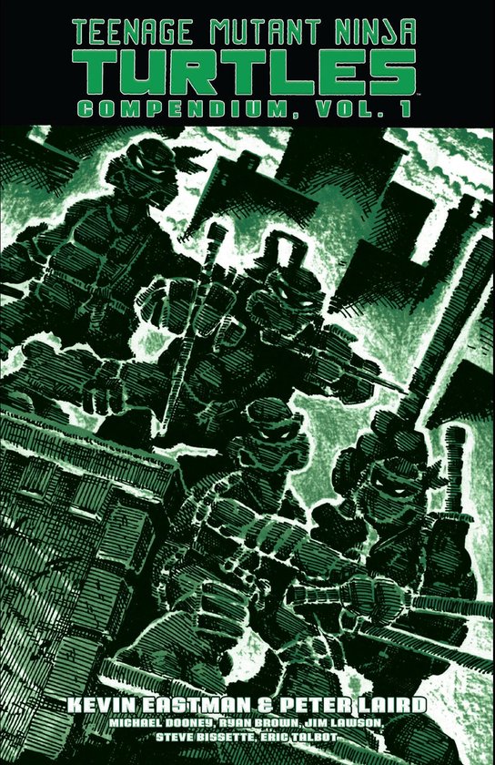 Teenage Mutant Ninja Turtles Compendium, Vol. 1, met de vier schildpadden in groen.