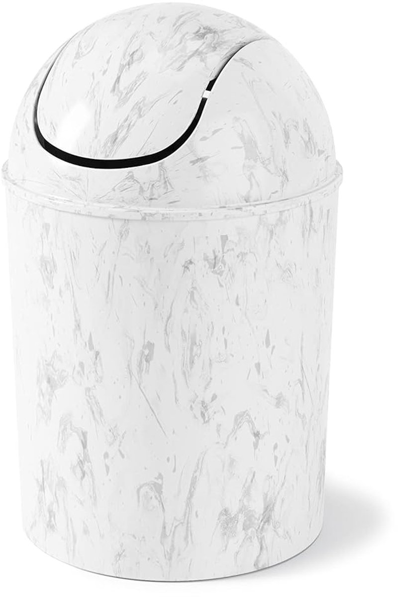 Mini Prullenbak - Kleine Afvalbak - Kantoor Badkamer - Afneembare Deksel - 47 Liter - Wit Marmer