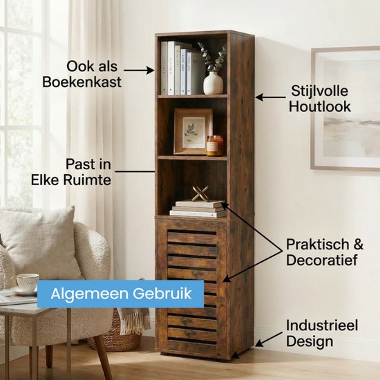 Monza Home® Badkamerkast Kolomkast Opbergkast - 167x39.5x30 cm - Vintage Bruin