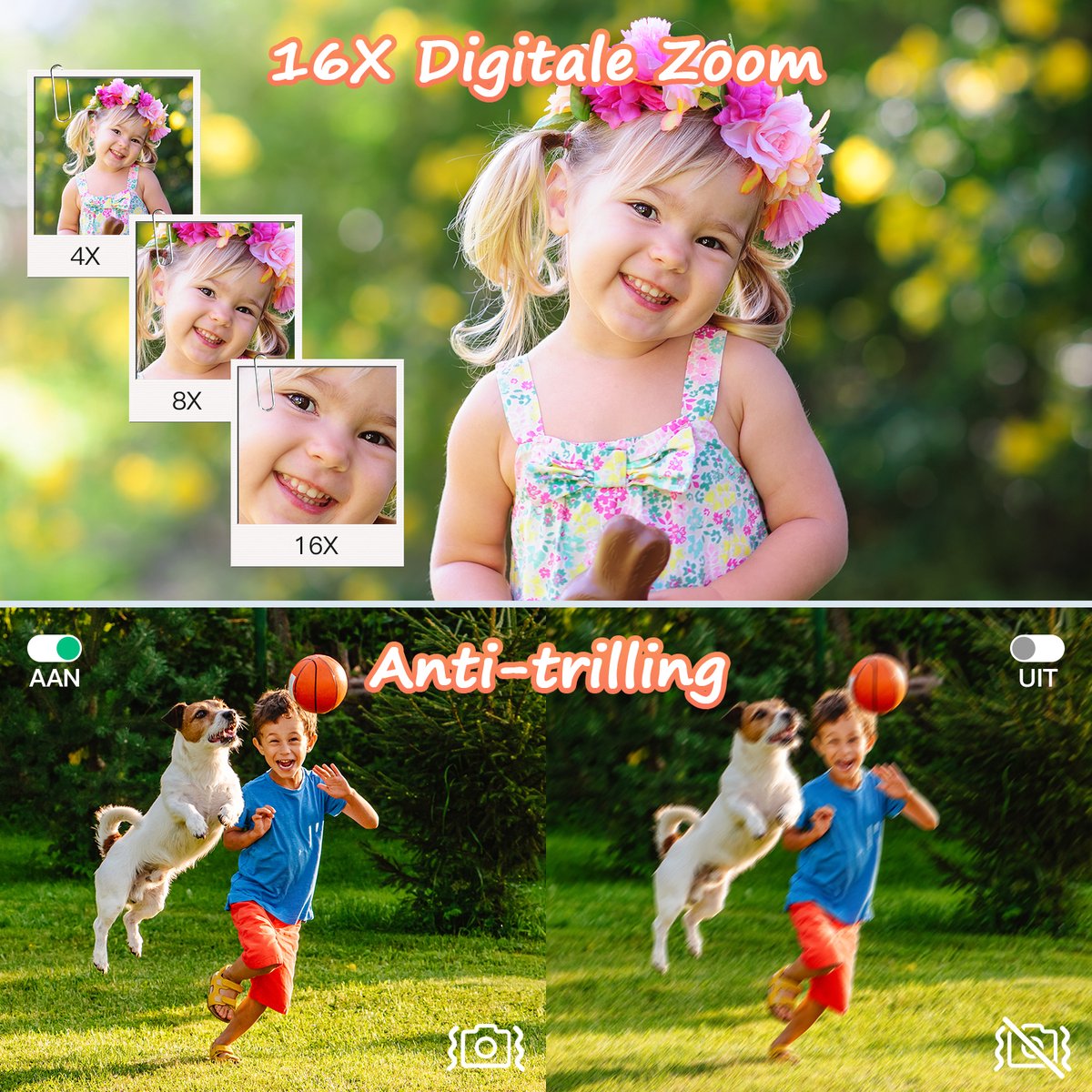 Digitale Camera 44MP - 1080P FHD Video - 2.4 Inch LCD Scherm - 16X Digitale Zoom - Compacte en Draagbare Vlogcamera - Anti Shake Functie - Inclusief 32GB SD Kaart - Zilver thumbnail 6
