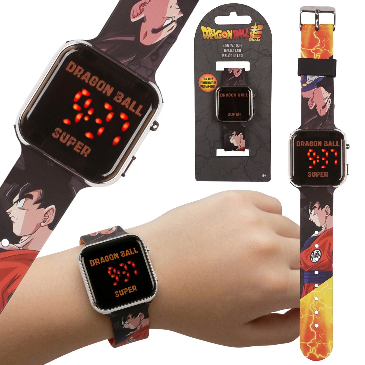 Dragon Ball Zwart digitaal horloge, LED-polshorloge voor jongens, met datum en tijd