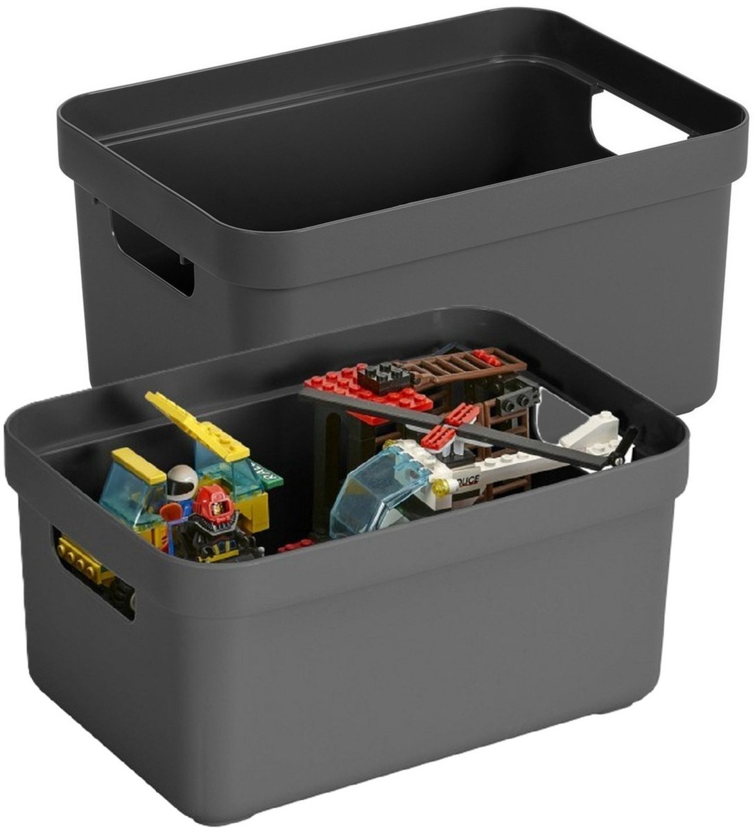 Sunware Opbergboxen Sigma - kunststof - antraciet - 6x box met inhoud - 5 liter - 25 x 18 x 12 cm - opslag manden - bakken