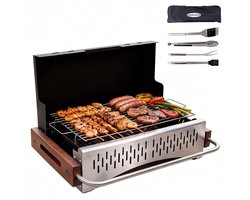 Homavo opvouwbare houtskoolgrill, 38.15*20.95cm, compacte houtskoolbarbecue voor buiten, met gereedschapsset, geschikt voor kamperen, picknicken, tuin, voor 1-4 personen