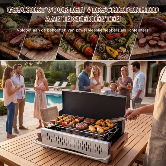 Homavo opvouwbare houtskoolgrill, 38.15*20.95cm, compacte houtskoolbarbecue voor buiten, met gereedschapsset, geschikt voor kamperen, picknicken, tuin, voor 1-4 personen van Merkloos — afbeelding 4