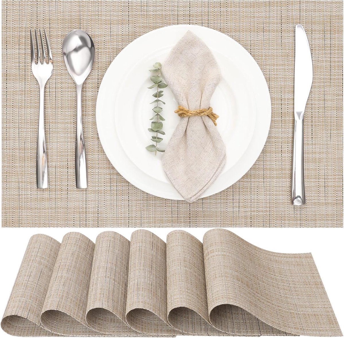 Set van 6 Wasbare Vinyl Placemats - Hittebestendige Antislip Keuken Accessoires