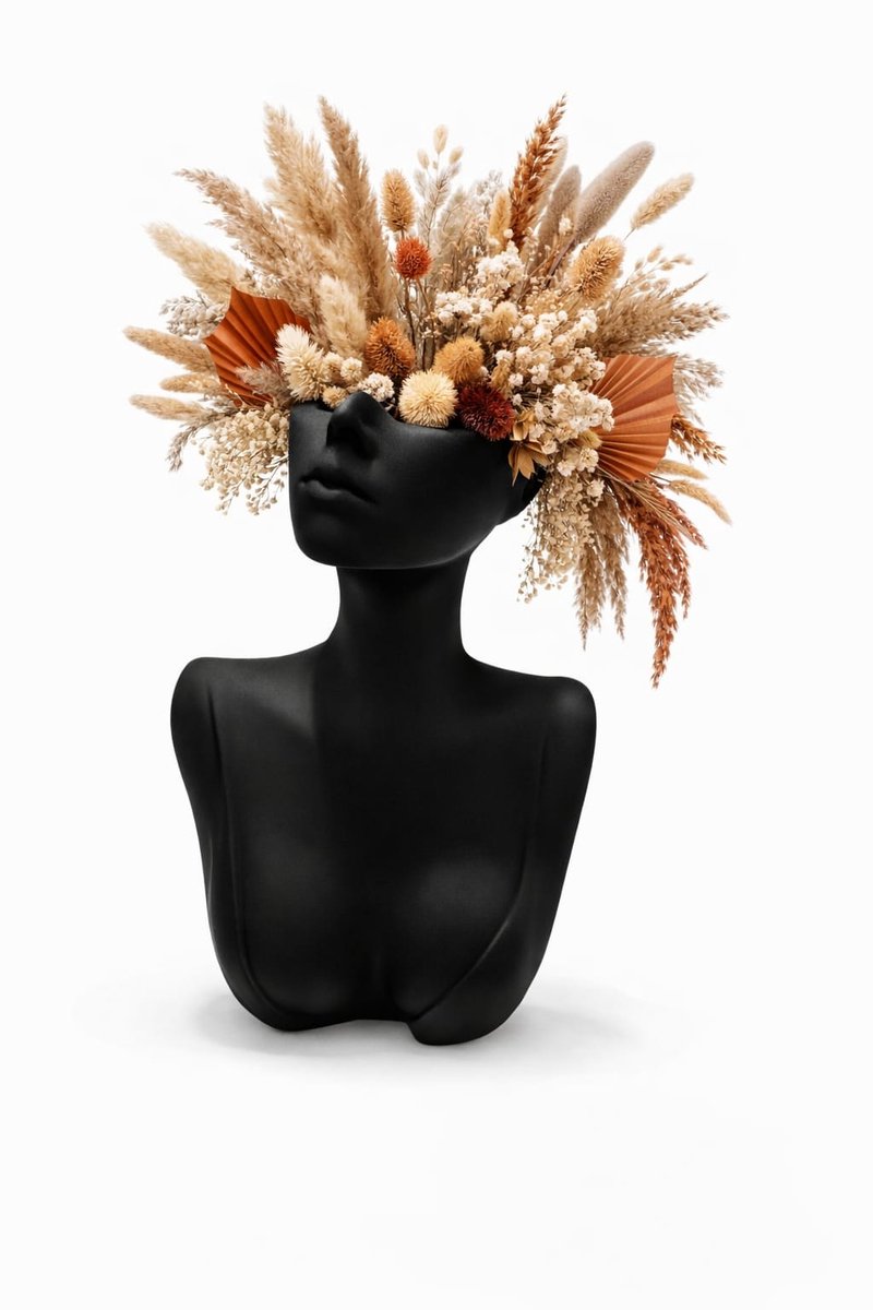 QORVANE Home - Zwarte bustevaas 17 cm - Decoratieve gezichtsvaas voor droogbloemen en moderne woondecoratie