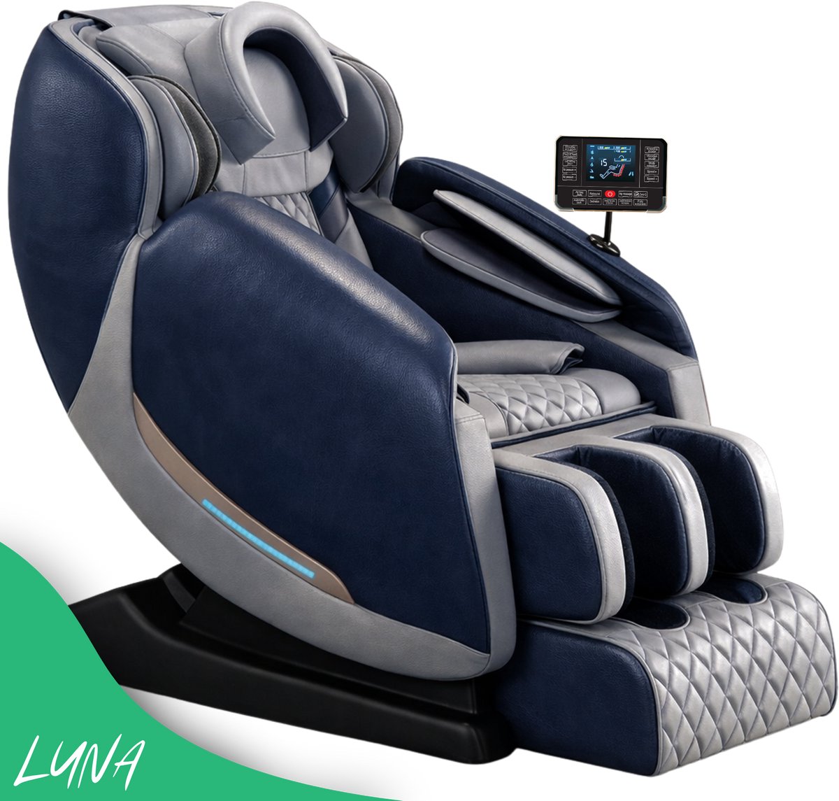 AlienComfort™ Shiatsu Massagestoel LUNA - Midnight Blue - 16 Rollers & 14 Airbags - Verwarming- Full-Body Massagestoel - Zero Gravity - Massage