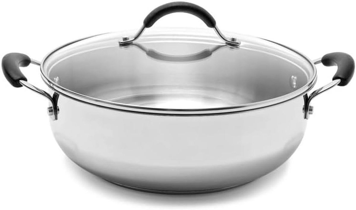 Grote Stoofpan - Braadpan Kookpan - Stoofgerechten Maken - Vaatwasserbestendig Ovenvast - 28 cm 57 Liter - Zilver