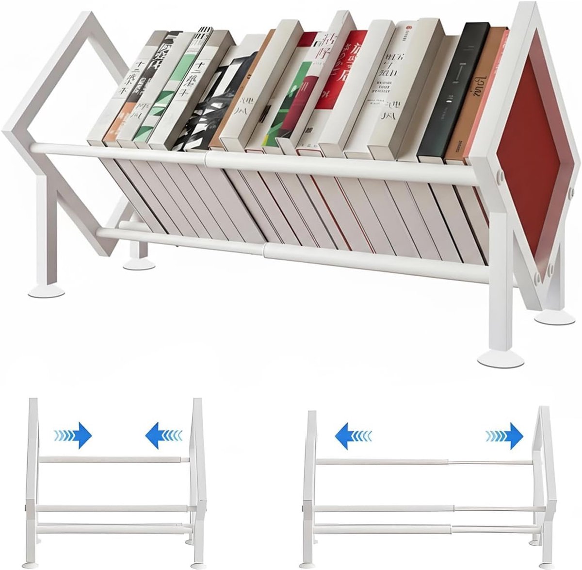 Mini Boekenkast - Kleine Organizer - Ruimte Besparen - Uittrekbaar Ontwerp - 16x48x26 cm - Wit