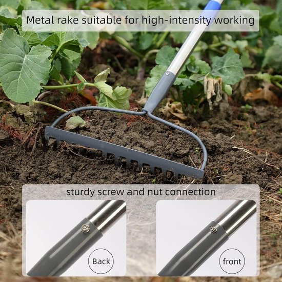Boog hark - Bladhark tuin - Bladeren opruimen - 14 sterke tanden - 180cm steel - Zilver — afbeelding 5