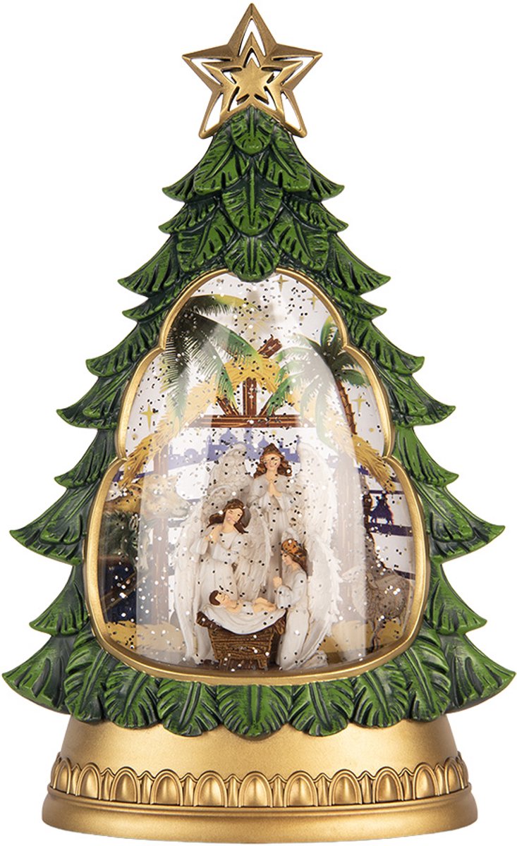 Clayre & Eef Kerstdecoratie met LED-verlichting en muziek Kerstboom 20x10x31 cm / 3xAA Groen Kunststof
