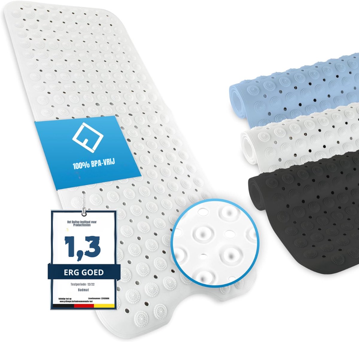 RONN® Badmat antislip voor in bad - Douchemat antislip voor douche - Badmat antislip - Wit - 100cm x 40cm x 3cm