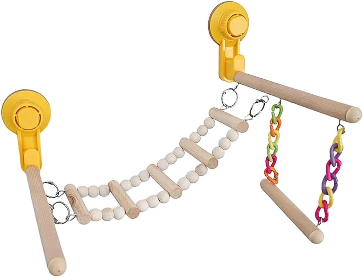 Houten Vogel Speelgoed - Zitstok met zuignap - Vogel vermaak - Draagbaar activiteitencentrum - 16 x 4 x 22 cm