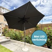 Parasol Homra avec éclairage LED – 260x240 cm – Parasol sur pied - Inclinable 45° – Rechargeable à l'énergie solaire – Parasol de balcon - Housse de parasol incluse – Gris