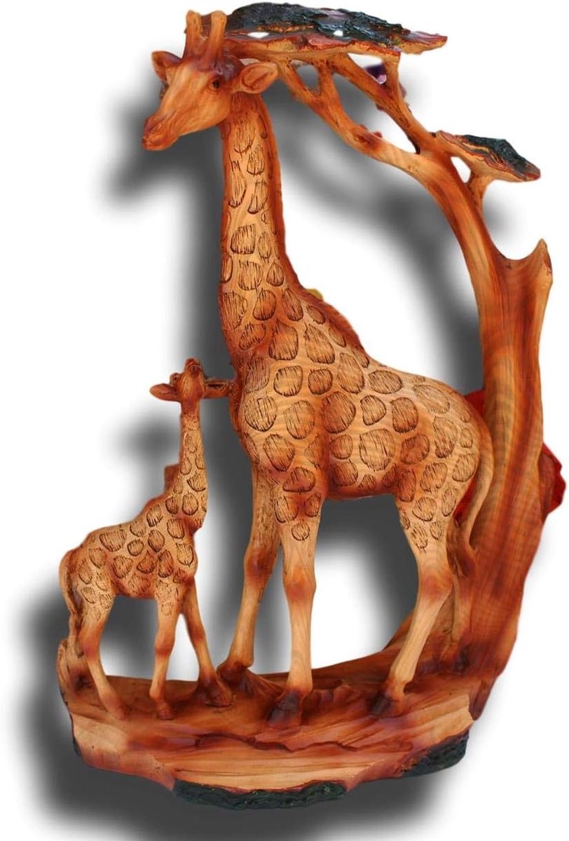 Giraf en Kalf Ornament - Dierenbeeld - Woonkamer Decoratie - Gemaakt van hars - Bruin