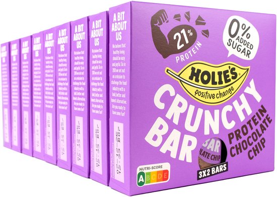 Holie's Crunchy Bar Protein Chocolate Chip 3x2 repen - reep - suikervrij - gezond - vegan - 9 pack