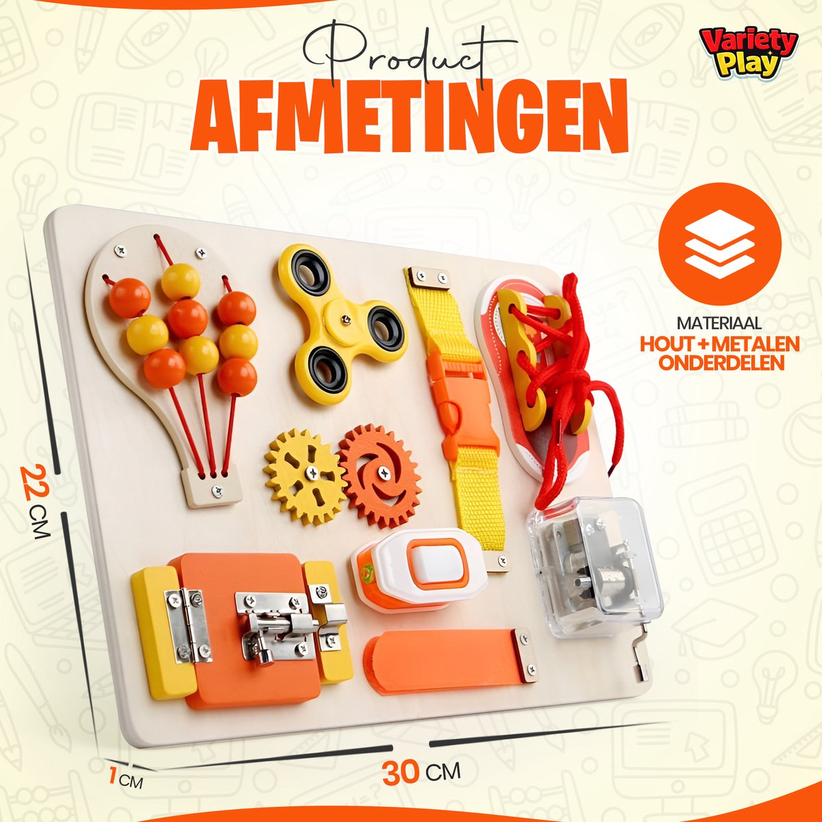Montessori Busy Board – Educatief Houten Activiteitenbord – Reisspeelgoed - Sensorisch Speelgoed voor Baby & Peuter – Fijne Motoriek Ontwikkeling — afbeelding 4
