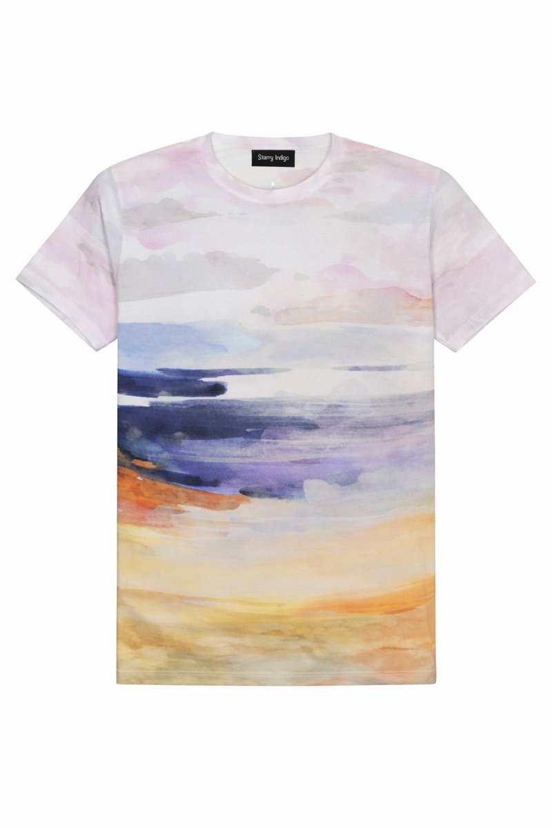 Heren / Mannen korte mouw T-shirt | Wit-Paars-Geel | Strand mode | Hawaii print | Maat L