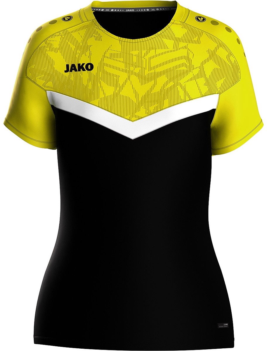 Jako Iconic T-Shirt Dames - Zwart / Zachtgeel | Maat: 34