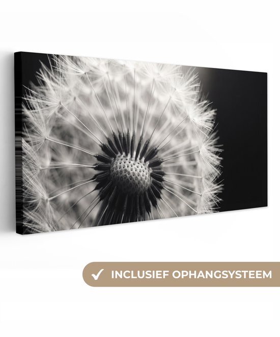 Canvas schilderij 100x50 cm - Exclusieve wanddecoratie Paardenbloem - Zwart - Wit - Muurdecoratie woonkamer - Slaapkamer decoratie - Kamer accessoires - Schilderijen op canvas