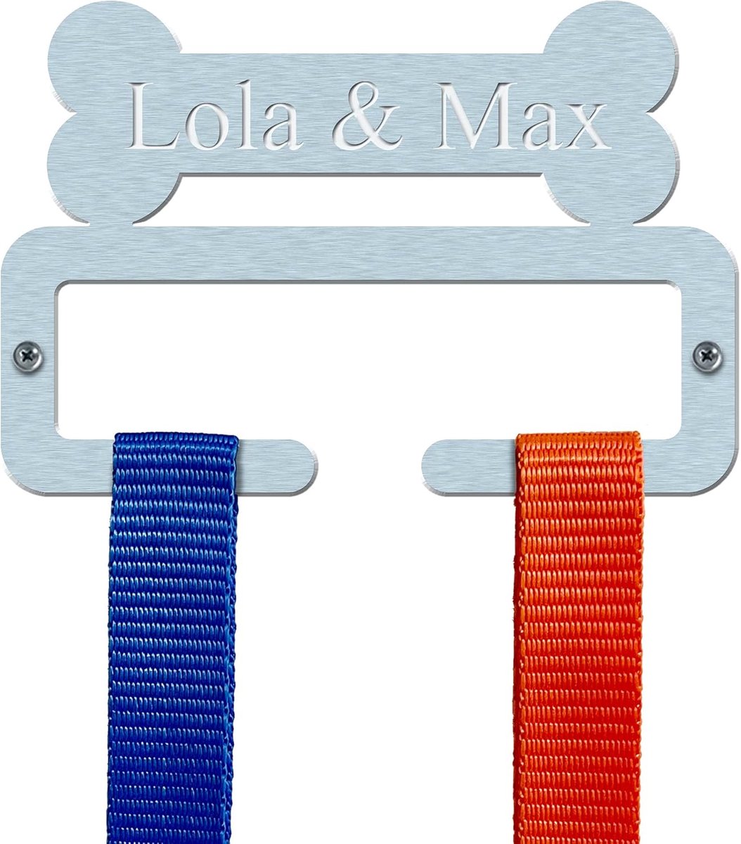 Hondenriemhouder - Hondenaccessoires - Praktisch Ophangen - Gepersonaliseerd Botdesign - 13.5 x 9 cm - Geborsteld Staal