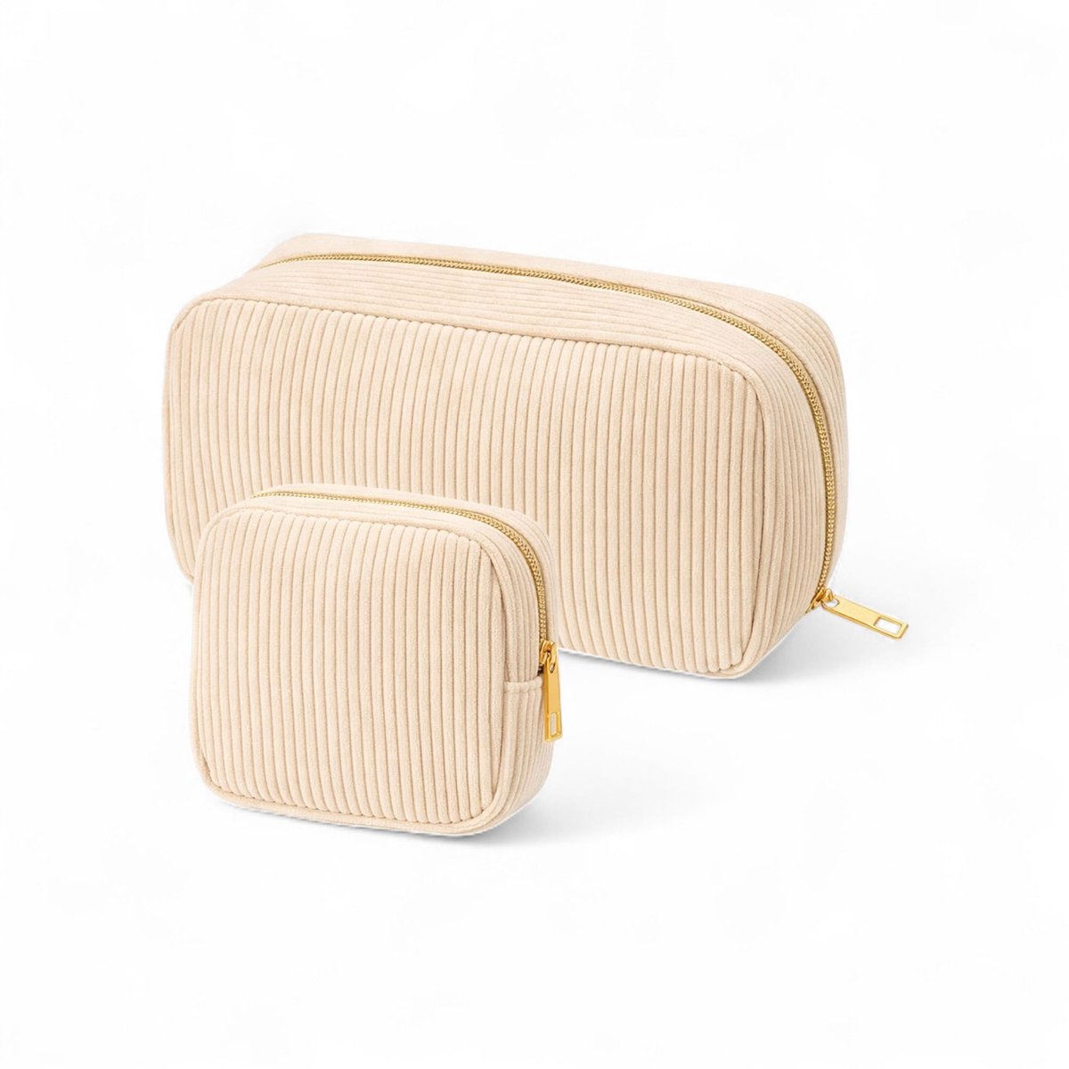 Make up tas set 2 delig toilettas unisex corduroy beige cosmetic bag organizer etui reistas cadeau set dames heren