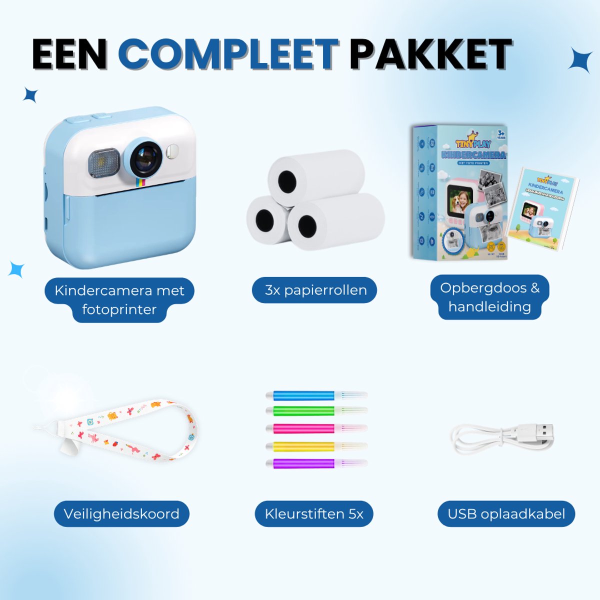 TinyPlay Kindercamera met foto printer - Digitale Camera Kinderen - 48MP - Full HD Foto en Video - Spelletjes - Fotoprinter - Kinder camera - Digitale kindercamera - Blauw – foto 4