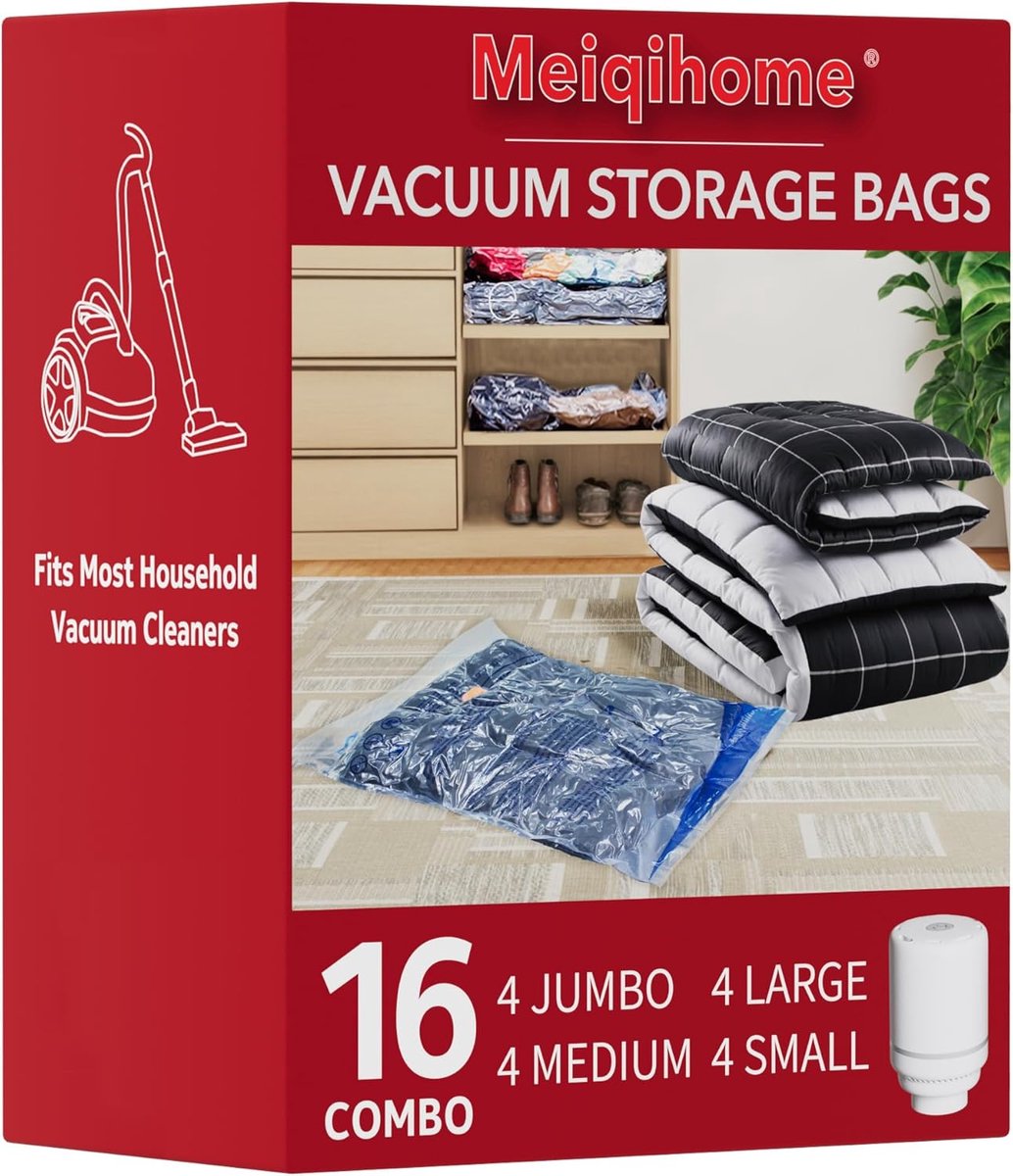 Vacuüm Opbergzakken - Kleding Opslag - Ruimte Besparen - Met Elektrische Pomp - 16 Stuks - Wit