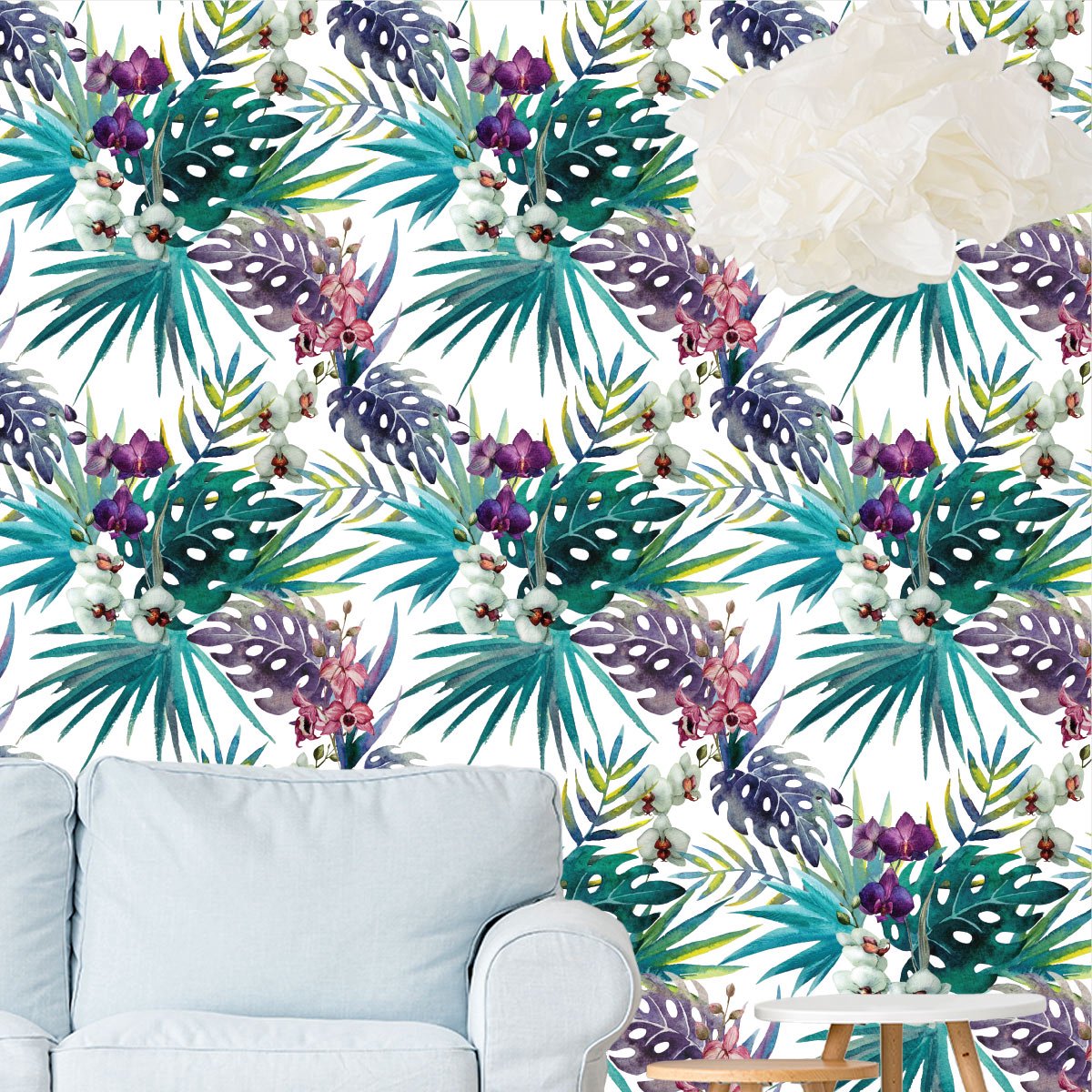 Behangsticker - Wilde orchideeën en palmbladeren - 50x50cm