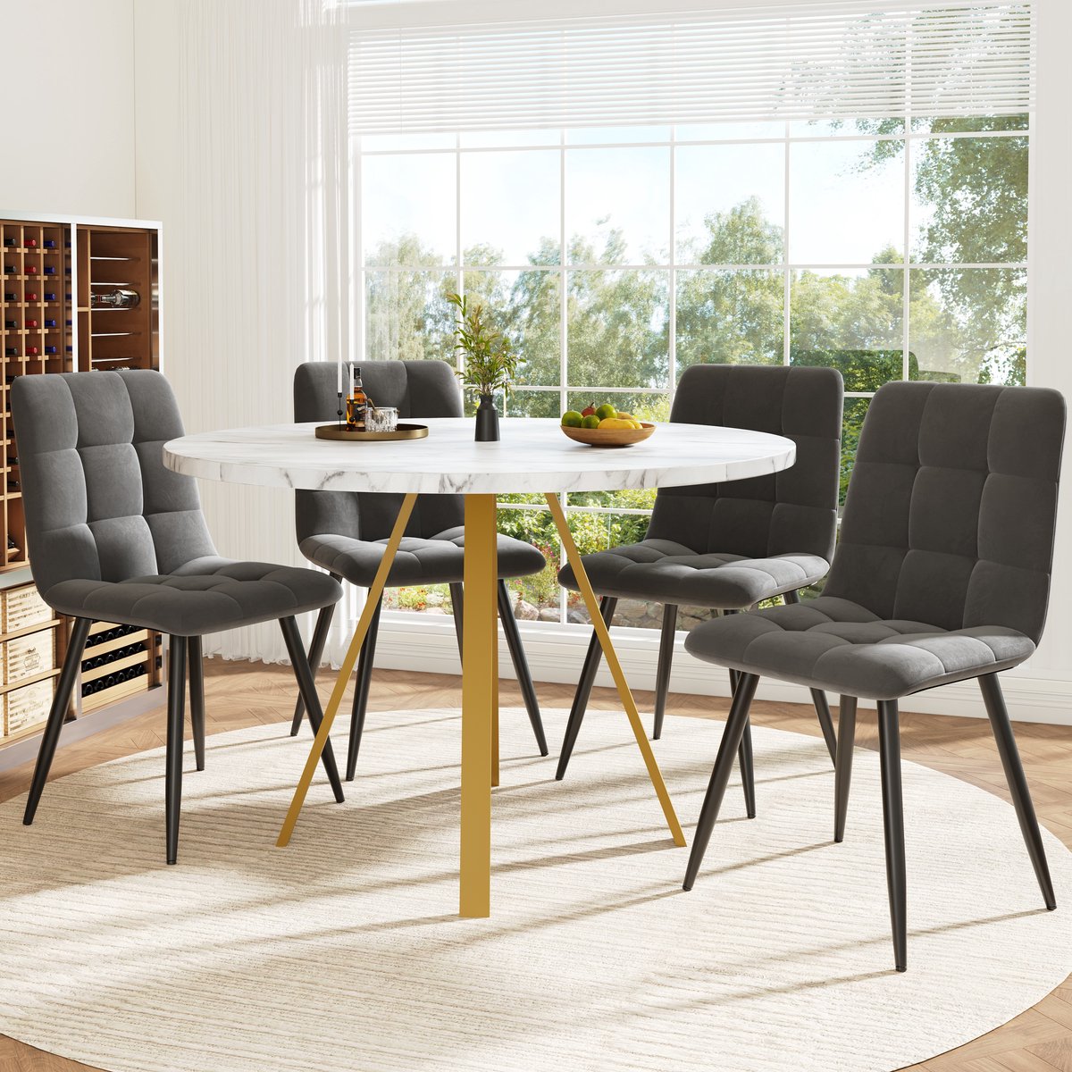 MODFU - 5-Delige Eethoek - Rond - Modern - Voor Keuken Of Eetkamer - MDF, Metaal En Fluwee