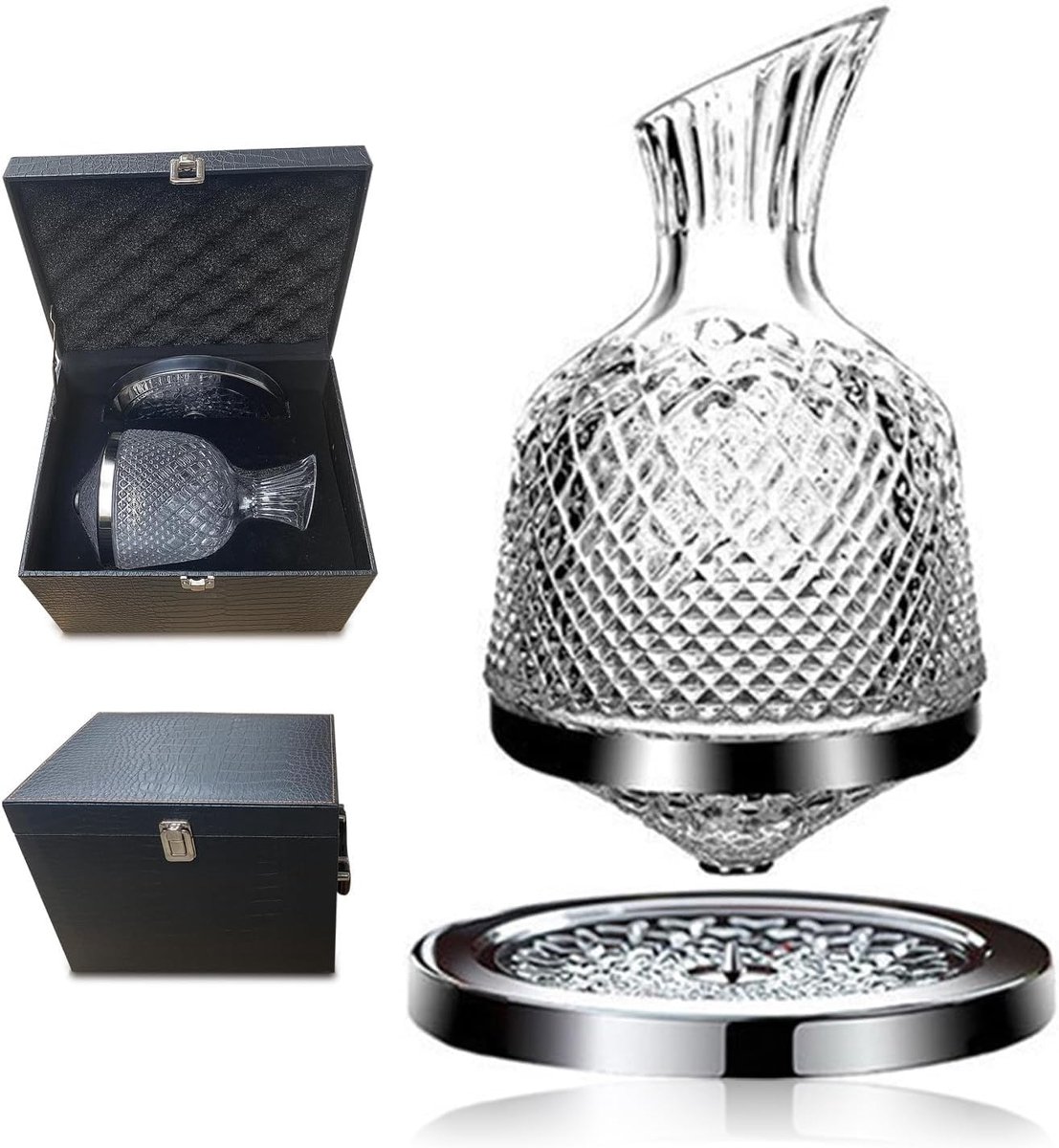 Wijn Karaf - Rode Wijnkaraf - Wijn Serveren - 360° Draaibaar - 1200 ML 15x25 CM - Zilver